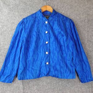 80s‎ Vintage Satin Crop Blazer 14 L Royal Blue Pearl Button Cocktail REINE SEIDE